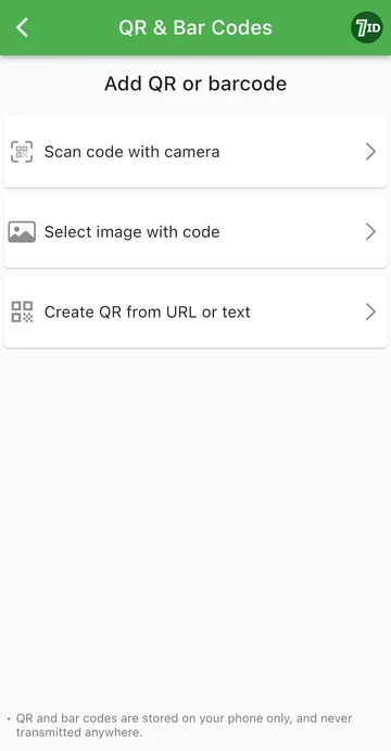 Aplicația 7ID: Adăugați un QR sau un cod de bare