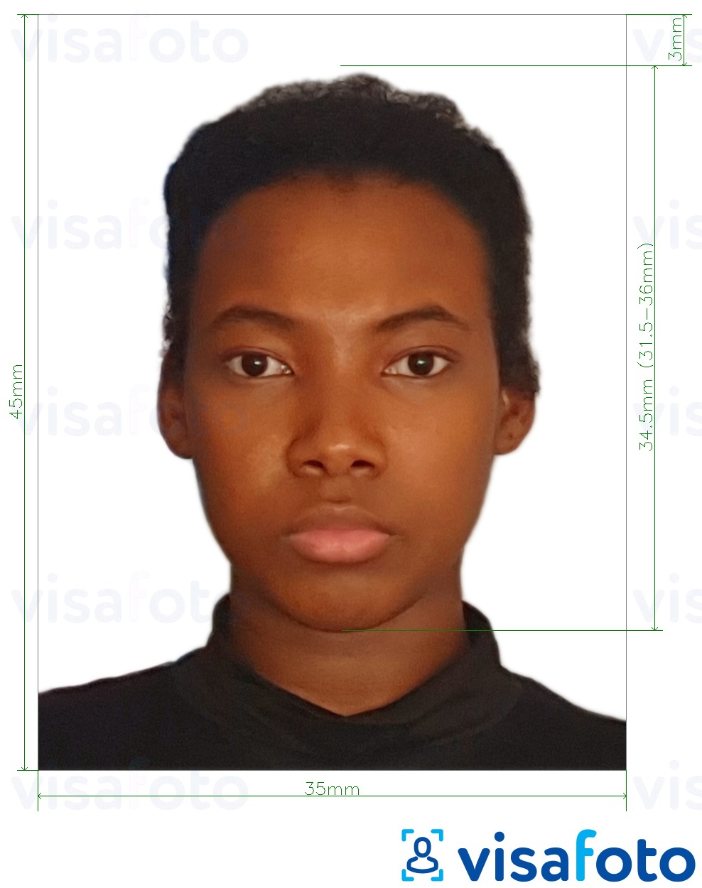 Намунаи акс барои Буркина Фасо паспорт 45x3,5 см (45х35 мм) бо андозаи дақиқ
