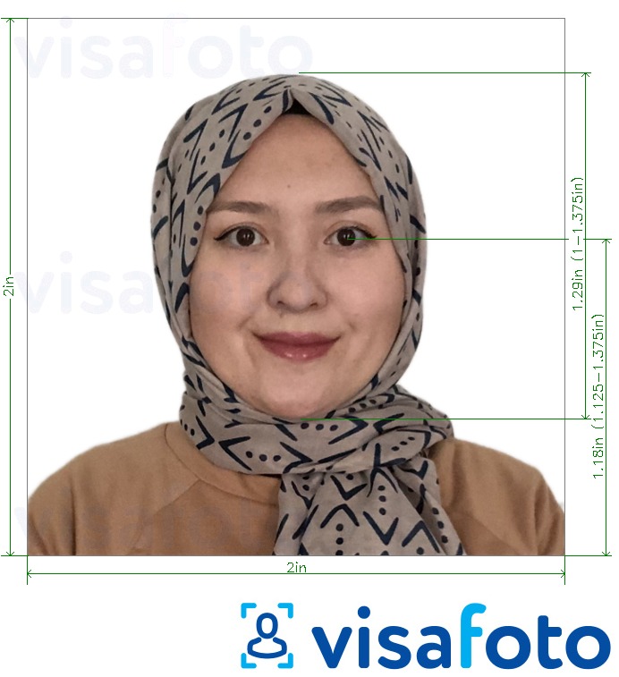 Намунаи акс барои Индонезия Visa 2x2 инҷониб (51х51 мм) бо андозаи дақиқ
