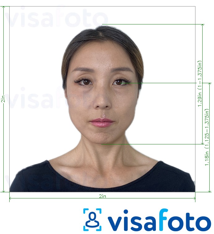 Намунаи акс барои Япония Visa 2x2 дюйм (раводиди стандартии ИМА) бо андозаи дақиқ