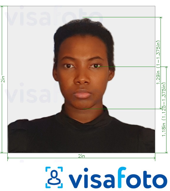 Намунаи акс барои Паспорт дар Кения 2 × 2 дюйм (51х51 мм, 5х5 см) бо андозаи дақиқ