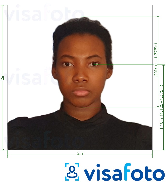 Намунаи акс барои Намибия паспорт 2x2 дюйм (51х51 мм) бо андозаи дақиқ
