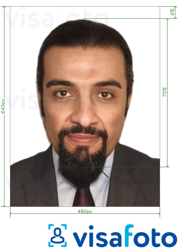 Намунаи акс барои Корти шахсияти Арабистони Саудӣ Absher 640x480 пиксел бо андозаи дақиқ