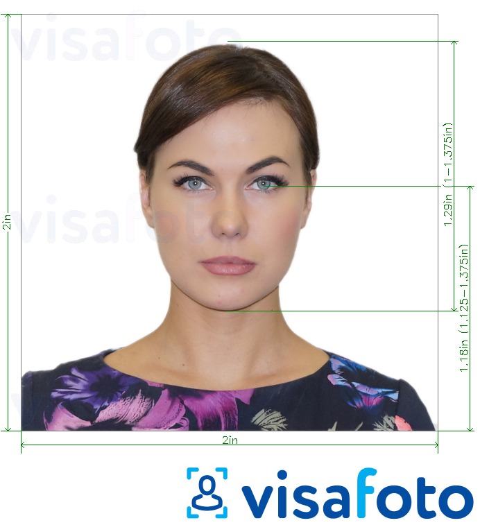 Намунаи акс барои US Visa 2x2 инҷониб (51х51мм) бо андозаи дақиқ