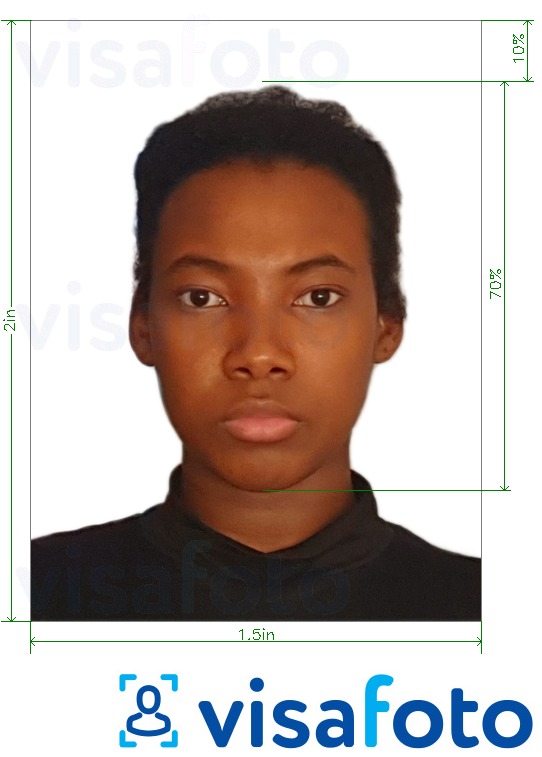 Намунаи акс барои Замбия паспорт 1.5x2 дюйм (51х38 мм) бо андозаи дақиқ